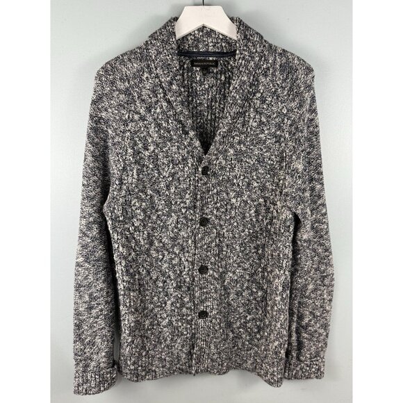Banana Republic Cardigan Sweater Mens L Navy Chunky Cotton Cable Knit Fisherman - Picture 1 of 9